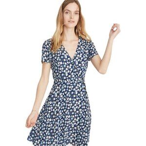 NWT Madewell Button-Wrap Dress in French Floral Blue Moon